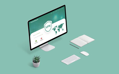 Aufkleber - Computer display showcasing a VPN web page concept. Secure internet connection, privacy protection, and anonymous browsing highlighted