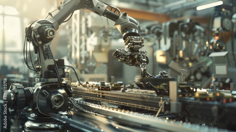 Robot arm performing detailed tasks in an industrial setting ...