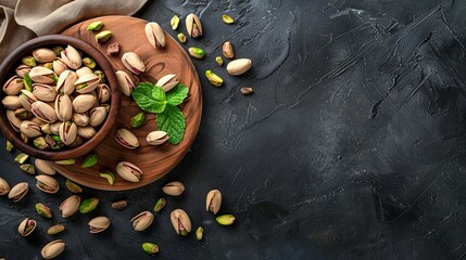 Wall Mural - A bowl of tasty salted pistachio nuts on a plain background