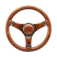 Wooden steering wheel isolated on transparent background remove png, Clipping Path