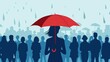 © ChimE - A vibrant scene of a person with a red umbrella amidst a bustling crowd, showcasing individuality in a sea of faces.