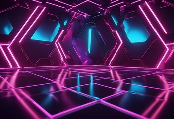 Wall Mural - colored polygonal fi futuristic show space sci lights background abstract glitch geometric neon place products reality game polygon product electric light virtual style 3d retro structure cyber podium