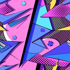 Wall Mural - Abstract Geometric Pattern in Vibrant Neon Colors