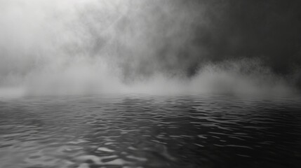 Wall Mural - Lake merging into a mist, calm water, black and white.