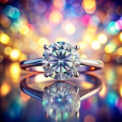 Poster - diamond engagement ring on abstract color background