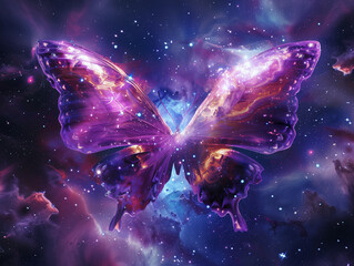 Wall Mural - Butterfly Nebula Centered on Indigo Background with Meteor Trails: A Cosmic Spectacle