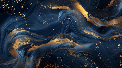 Aufkleber - An abstract image featuring swirling, flowing patterns of deep blue and shimmering gold, evoking a sense of depth, movement, and luxury, symbolizing creativity and fluidity.