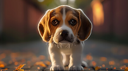 Sticker - beagle puppy on its first exploration, cute and eager, AI Generative