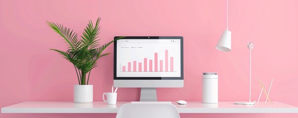 Poster - a natural workspace with seo graphs and creative elements, emphasizing content creation