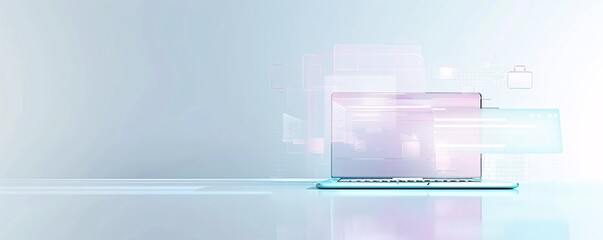 Poster - Minimalist digital background with online advertising visuals on a laptop screen