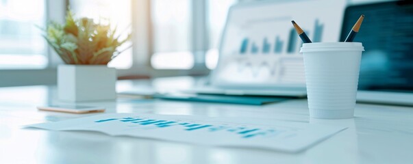 Poster - An office with SEO graphs and business charts, emphasizing content creation