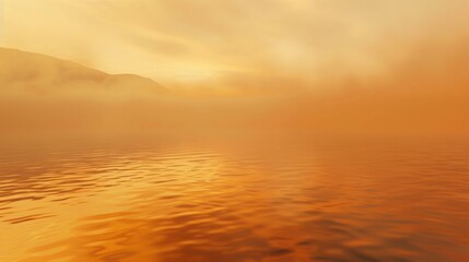 Wall Mural - Lake merging into a mist, calm water, orange tone.