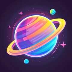 Cartoon vector style colorful planet with rings