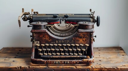 Fototapete - Vintage Typewriter on Rustic Wooden Table.