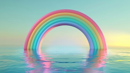 Wall Mural - Rainbow over calm waters at sunset