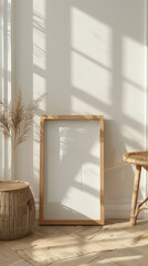 Wall Mural - Minimalist interior design with sunlight shadows and neutral col