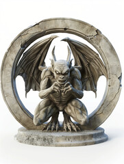 Gargoyle statue in circle frame fantasy art style isolated 