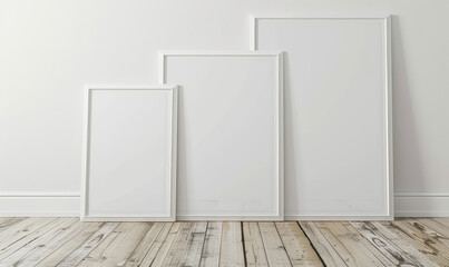 Poster - Three blank picture frames on the floor against a textured wall