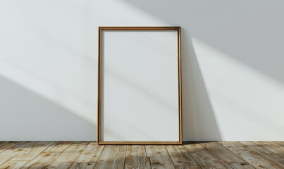 Poster - Blank frame on textured floor by white wall with sunlight and sh