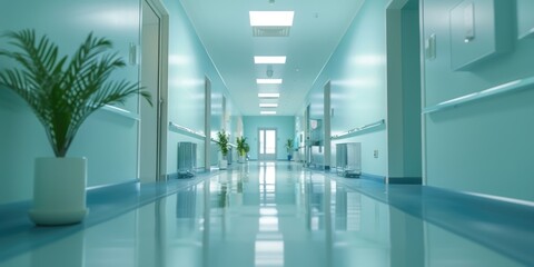 Wall Mural - Long hallway with potted plant