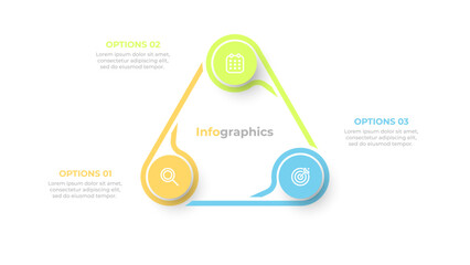 Wall Mural - Business infographics design elements with 3 steps, options, circles. Vector illustration. Ideal for corporate reports, workflow diagrams, and data analysis.