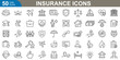 © Kashif - Insurance icons set vector illustration. Health insurance, car, home, life, travel, business, pet, dental, repair, and retirement insurance.