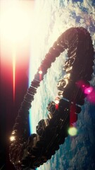 Wall Mural - unidentified alien spaceship flying near earth elements furnished by nasa, vertical
