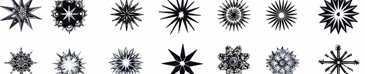 Poster - Line art stars. Icons with sparkles. Icons with shine