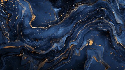 Aufkleber - This image presents a fluid marble texture in shades of blue and gold, with abstract patterns swirling together to create a rich and mesmerizing visual experience.