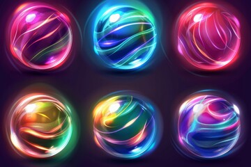 Poster - a set of modern crystal orb illustrations with glowing magic balls, paranormal wizard spheres.