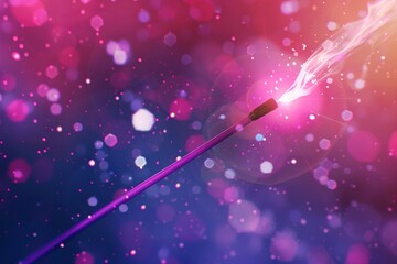 Wall Mural - An illustration of a modern magic wand with a glow light tail. An image of a transparent miracle stick isolated on a dark background.