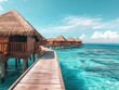 © Alexander Chaykin - A wooden pier leads to a row of traditional thatched huts, ideal for tropical or rustic themed designs