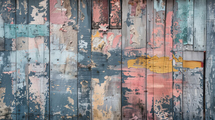 Wall Mural - close up horizontal image of a colorful worn wooden textured background