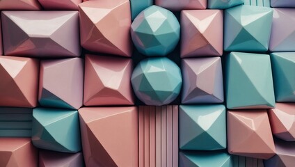 Wall Mural - Glossy 3D geometric texture in pastel colors, long panoramic wallpaper design