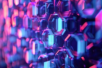Poster - Background with purple and pink hexagonal shapes, Luminous hexagon background, AI generated