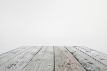 Poster - Empty wooden table perspective on white background for product placement