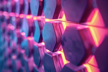 Poster - Background with purple and pink hexagonal shapes, Luminous hexagon background, AI generated