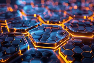 Poster - Luminous hexagon background, AI generated