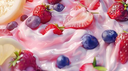 Wall Mural - fruit yogurt close-up. Selective focus.