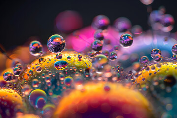 Wall Mural - Colorful hydrophobic molecules in super macro photography.