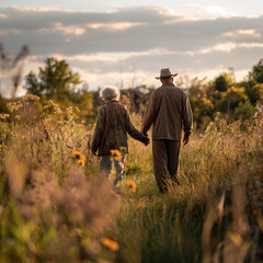 Sticker - Elderly couple enjoying a park walk