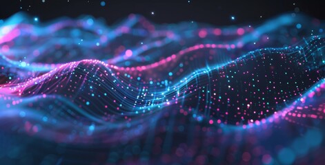 Wall Mural - abstract background with blue and pink glowing lines on a dark black background.