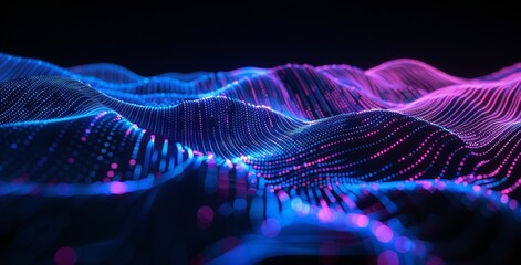Wall Mural - abstract background with blue and pink glowing lines on a dark black background.