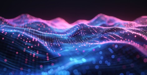 Wall Mural - abstract background with blue and pink glowing lines on a dark black background.