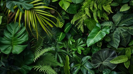 Wall Mural - A group of green leaves with droplets of water on them. Green background