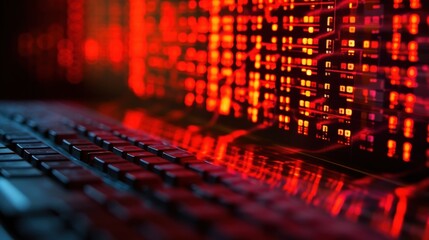 Fototapete - Red and Black Keyboard with a Digital Display