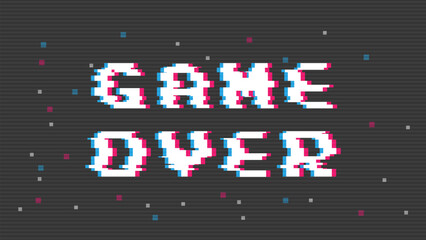 Poster - Game over background, glitch pixels device screen.Pixel Game Over, 8-bit Pixel Game Over.
