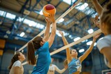 Playing competitive volleyball adult basketball sports.