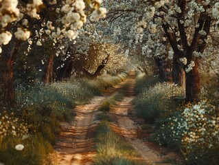 Canvas Print - Dirt Road Surrounded by Trees