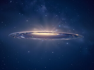 Wall Mural - Sombrero Galaxy Centered on Midnight Blue Background: Stellar Exploration